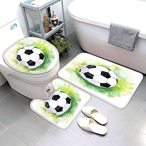 AOLIGL Badteppich Fußball Badematten Mikrofaser Luxus Badezimmerteppich Absorbierend Teppiche Set...