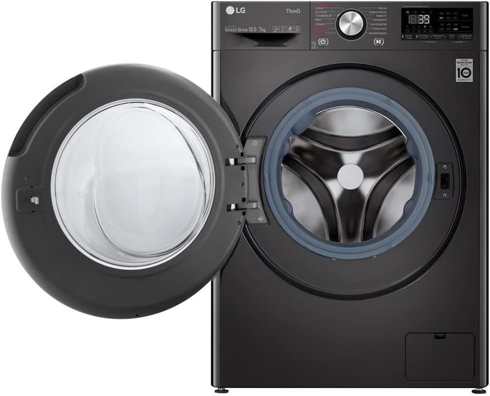 LG AI DD F4DV710H2SE Lavasciuga Slim 10.5/7 kg, 1400 giri, Serie V7, Lavatrice e Asciugatrice, Wi-Fi, TurboWash 360, Lavaggio a Vapore, Eco-Hybrid, Allergy Care, Motore Inverter Direct Drive, Nera LG AI DD F4DV710H2SE Lavasciuga Slim 10.5/7 kg, 1400 giri, Serie V7, Lavatrice e Asciugatrice, Wi-Fi, TurboWash 360, Lavaggio a Vapore, Eco-Hybrid, Allergy Care, Motore Inverter Direct Drive, Nera