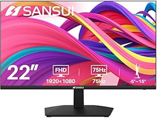 SANSUI Monitor 22 inch 1080p FHD 75Hz Computer Monitor with HDMI VGA, Ultra-Slim Bezel Ergonomic Tilt Eye Care LED Display for Home Office (ES-22F1 HDMI Cable Included)