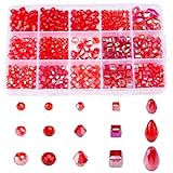 630 lot de perles de verre rouges assorties:Vous recevrez au total 630 perles de verre rouges assorties., le nombre est grand et peut être utilisé pendant une longue période, vous pouvez combiner arbitrairement les perles de verre rouges assorties selon vos besoins d'artisanat