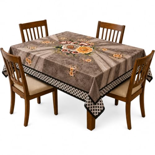 Image of Floral Dining Table Cover for 4 Seater | 58 x 38 Inch Rectangle Polyester Table Cloth | Washable Fabric Table Cover for Dining Table | Dust & Scratch Protection | Coffee
