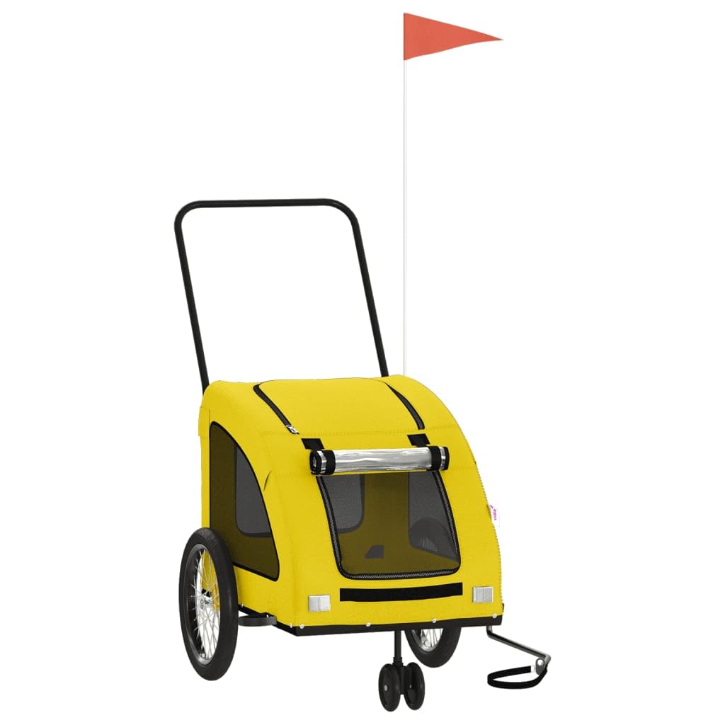 vidaXL Pet Bike Trailer, Pet Cart Carrier for Small Dogs, Dog Bike Trailer with Flag, Dog Bicycle Wagon Cargo Bike Cart, Yellow Oxford Fabric and Iron