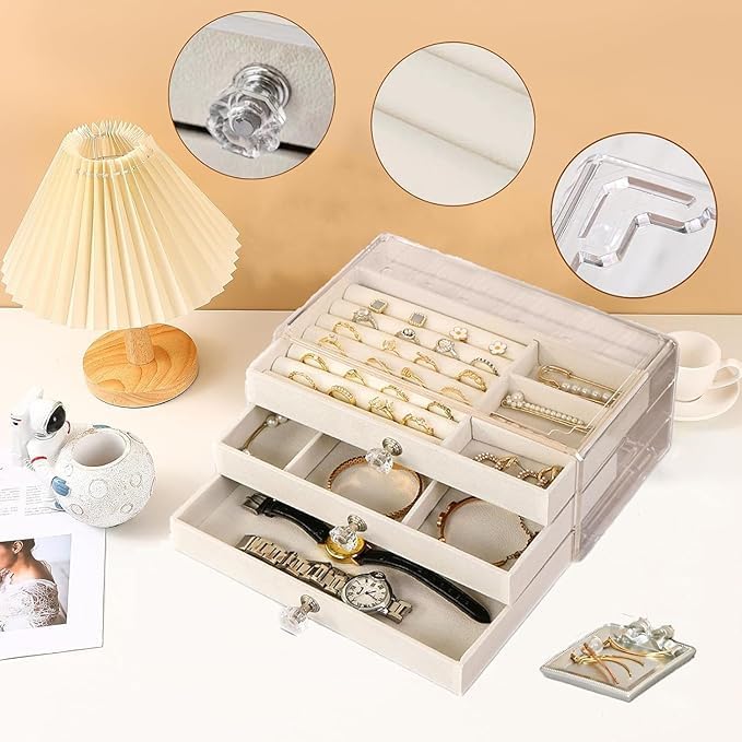 Image of Vlando 3 Layer Jewelry Storage Box 3 Drawers Transparent Clear Ring Necklace Piercing Earrings Bracelet Watch Jewellery Organiser Jewellery Box For Women Acrylic Container For Ring Necklace Organizer