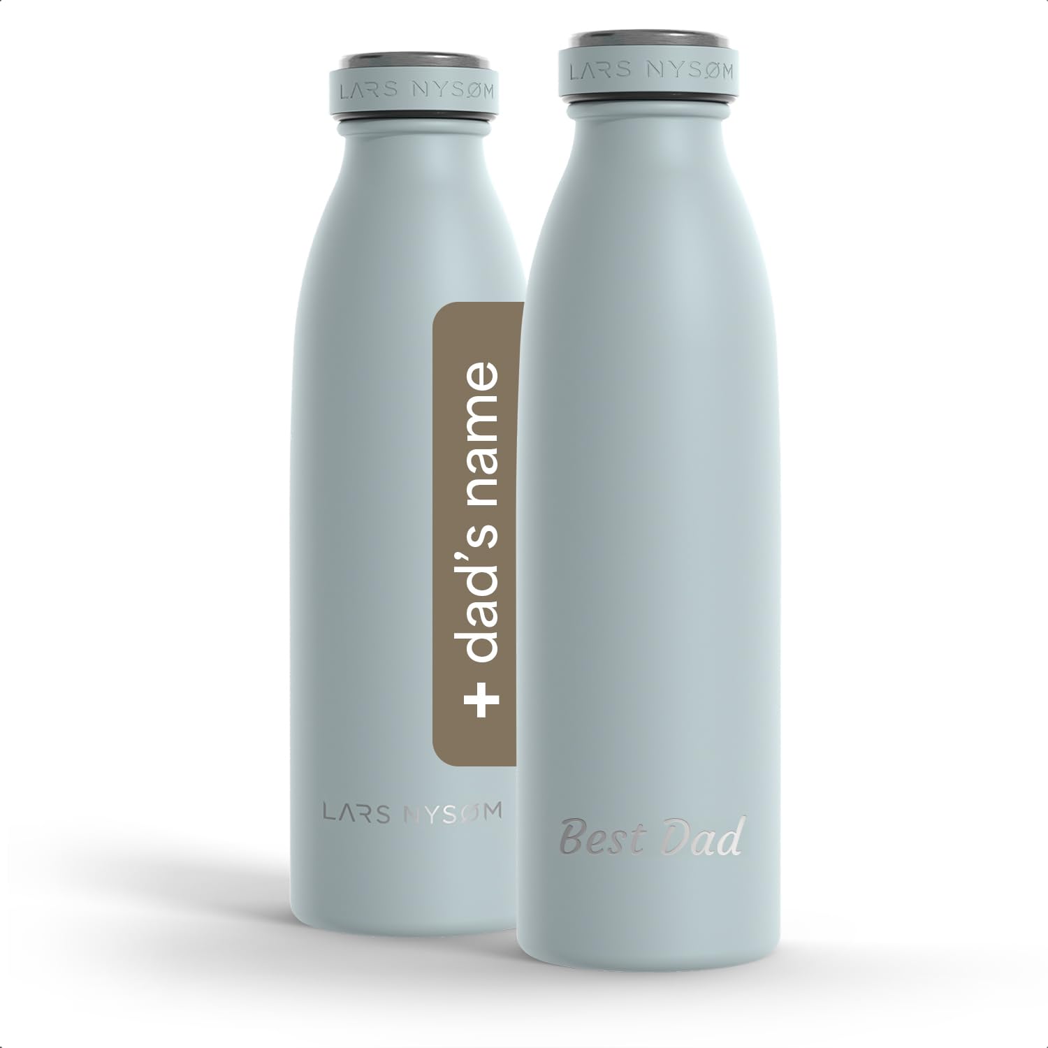 LARS NYSØM Personalised Stainless Steel Water Bottle 350ml, 500ml, 750ml, 1L, 1.5L | Insulated Bottle Suitable for Carbonated Drinks with Engraving | Bottle as Gift with Name (Sky Blue, 500ml) — image 1