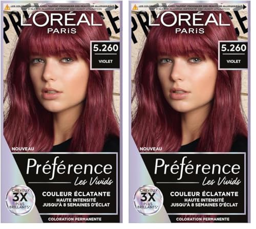L’ORÉAL PARIS - Coloration Cheveux Permanente - Longue Durée & Lumineuse - Couvre 100% des Cheveux Blancs - Préférence Les Vivids - Nuance : Violet...
