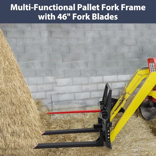 Garvee 48" Skid Steer Pallet Fork Blades, 4000lbs Capacity Skid Steer Attachments with Hitch Ball Compatible with Loaders Tractors