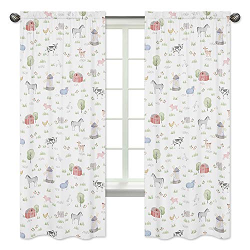 Image of Sweet Jojo Designs Farm Animals Window Treatment Panels Curtains - Set of 2 - Watercolor Farmhouse Horse Cow Sheep Pig