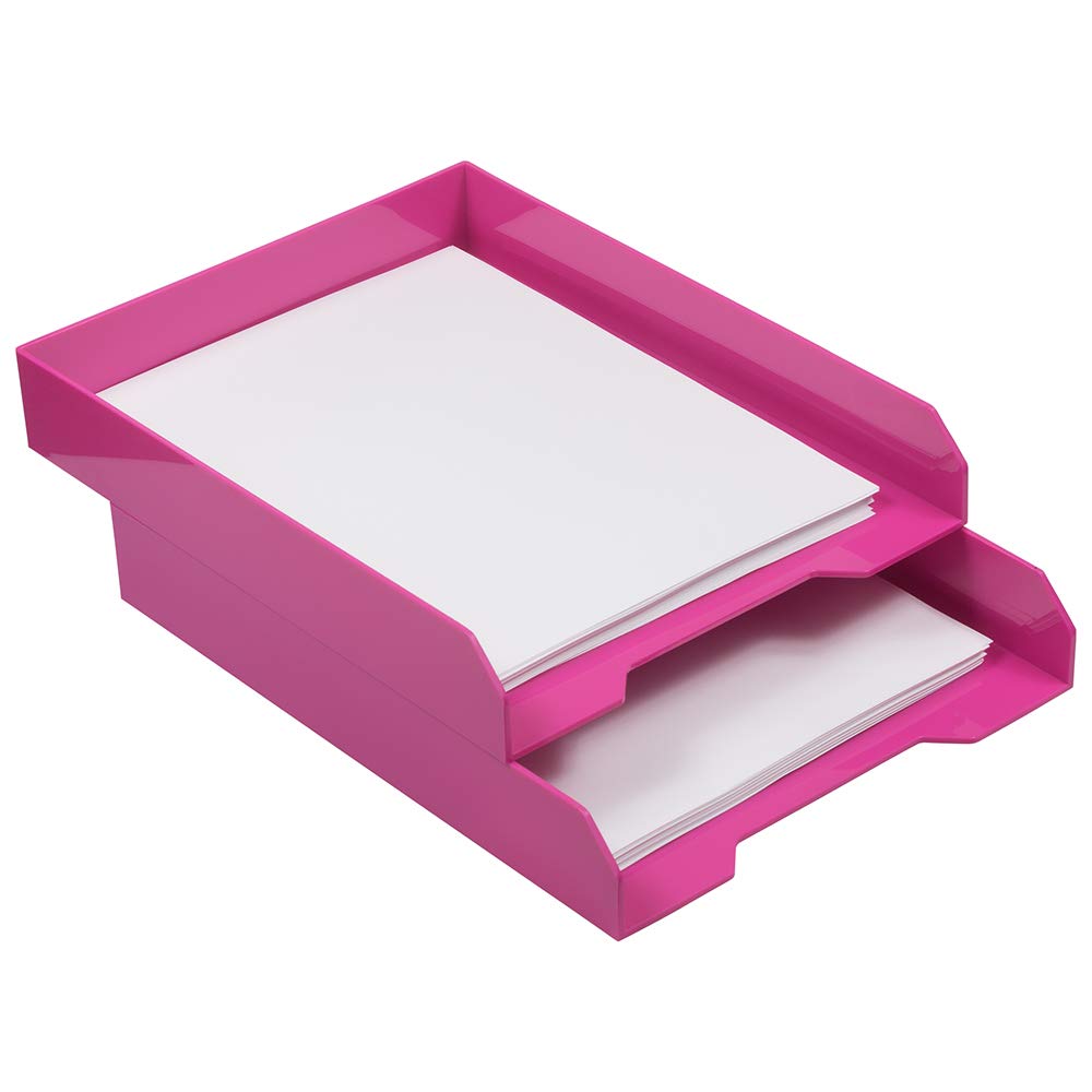 JAM PAPER Stackable Paper Trays - Pink - Desktop Document, Letter, File Organizer Tray - 2/Pack