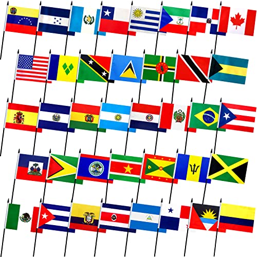 Consummate 38 Countries Latin America Latino Small Mini Stick Flags Include 21 Spanish Speaking Countries Flags for Hispanic Heritage Month Decoration 5 x 8 Inches 38 Pack