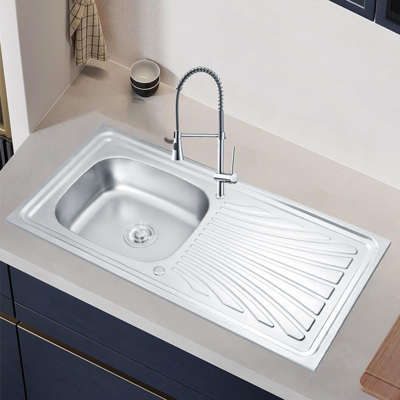 RUMO 10050E Stainless Steel Kitchen Sink 1.0 One Single Bowl Reversible Sinks 1000mm x 500mm Inset Includes Waste Kit Suitable for 500mm Base Cabinet