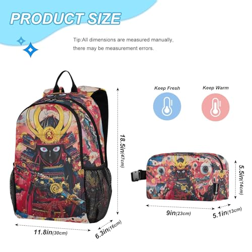 Abstract Samurai Backpack Lunch Bag Set for Travel Hiking Picnic, Backpacks with Insulated Lunch Box2