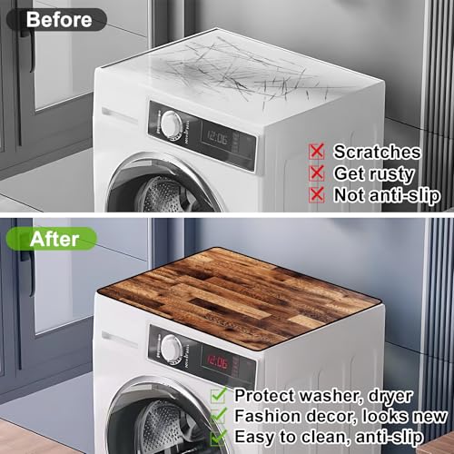 Image of Non-Slip Washer & Dryer Top Cover Mat Dust-Proof Protective Pad with Absorbent Surface & Rubber Backing, Waterproof & Heat Resistant Laundry Room Decor (Wood grain, 23.6 inch x 19.7 inch)