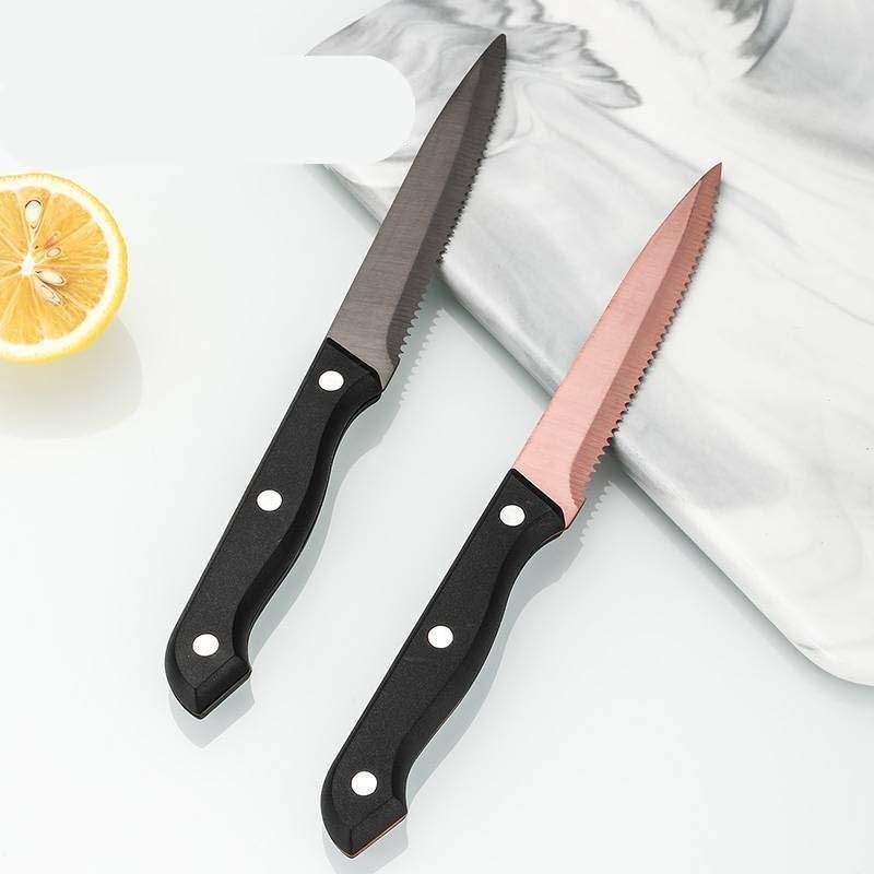 ONUIFIKE Silverware Set, 1/4/6/8/10/12 Pieces Steak Knives Stainless Steel Plastic Handle Table Knife Hotel Serrated Steak Knife, Home Cutlery Flatware Set(Silver,1 Piece)