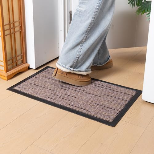Image of HOKIPO Door Mat for Home Rubber Backing Dirt Trapper Entrance Welcome Mat Big Size, 75x45 cm, Brown Stripes (AR-6505)