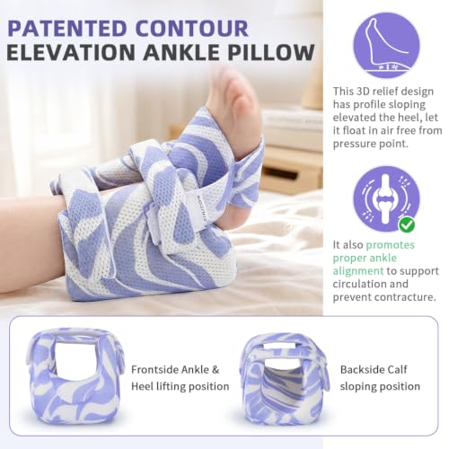 Image of 3D Heel Protector With Strap to Elevation Foot for Pressure Sores | Ankle Pillow Cushions for Bed Sores and Heel Pain Relief,Suitable for Elderly or Bedridden (Blue Stripe Pattern,1PC)