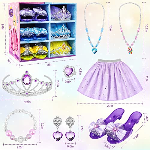 Princess Dress Up, Toddler Dress Up, Girl Jewelry Dress Up Toy Gifts For 2 3 4 5 6 Year Old Girls, Princess Costumes Set Incl 3 Skirts, Shoes, Crowns, Necklaces, Girls Pretend Play Kit Party Favors #TOP5