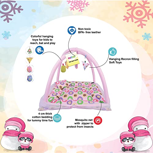 Image of Kwitchy Baby Bedding Set New Born Baby Bed | Mattress | Mosquito Net | Play Gym | Playmats | Cotton | Infants | Gift Combo | Bed with Hanging Toys (0-6 Months) Pink (2PCS Set)