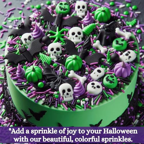 Image of Confect Halloween Jimmies Sprinkles Mix - Red, Orange, Midnight Purple, Ghost Black & Green - Edible Sprinkles for Cake, Cupcake & Cookie Decoration - Ghostly Gala Baking Toppings- 4.2 Oz