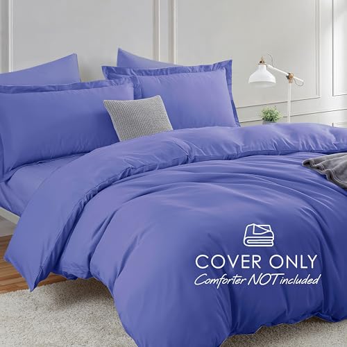 Image of Hearth & Harbor Royal Blue Duvet Cover with Fitted Sheet Full Size | 4 Piece Soft Double Brushed Bedding Set, Button Closure, 1 Duvet Cover 80x90 Inches, 1 Fitted Sheet, 2 Pillow Shams