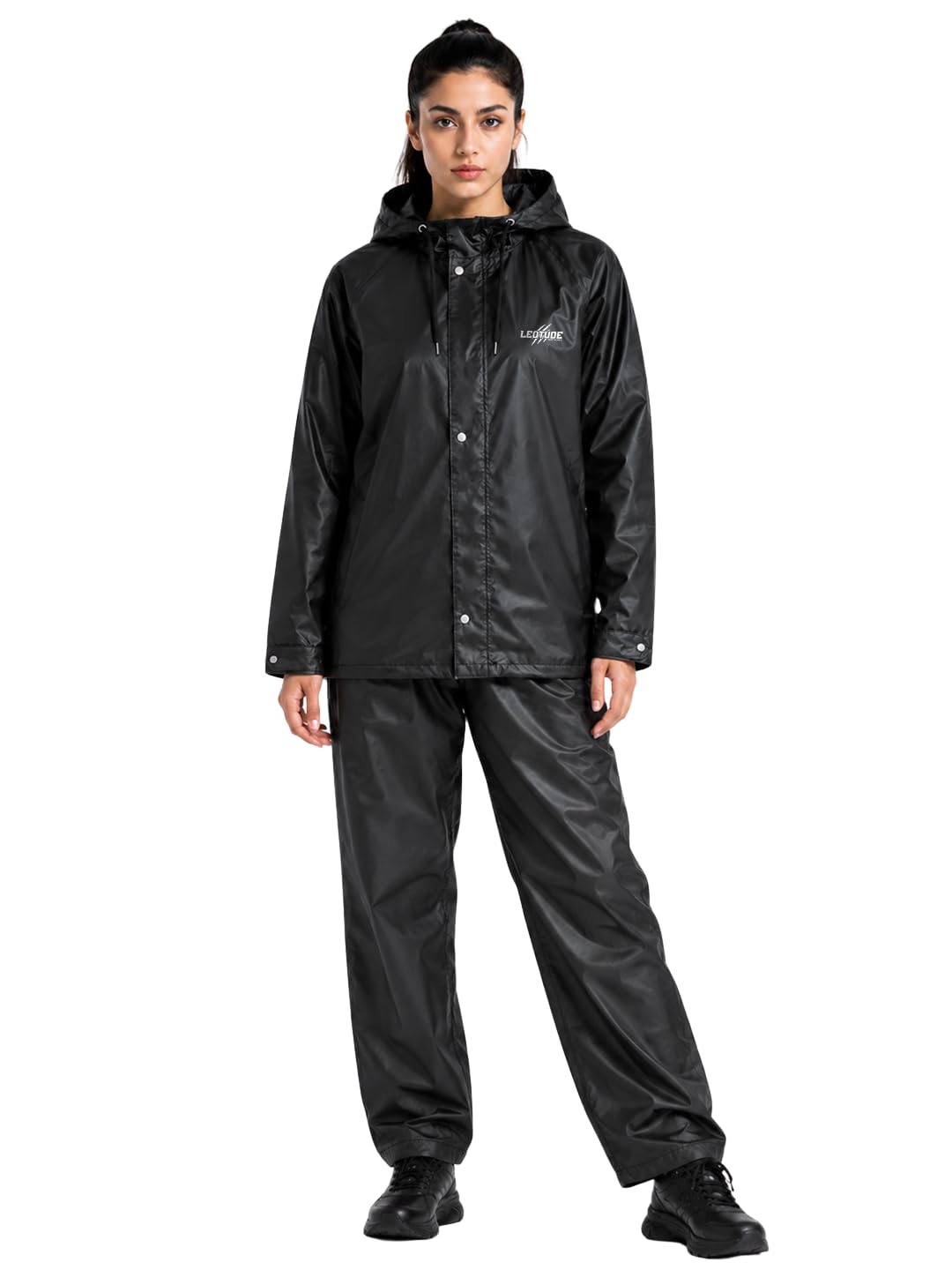 leotude Women's Waterproof Rain Suit with Hood & Transparent Face Shield | Lightweight Windproof Raincoat | Riding Rainwear | Full Body Rain Gear for Bike, Travel & Outdoor Use | Black-picture-18