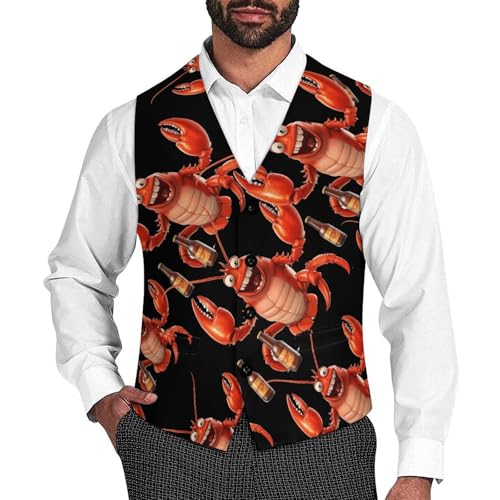 Beer Drinking Lobster Craft Beer Men's Suit Vests Dress Vest V-Neck Waistcoat Slim Business Formal with Pocket