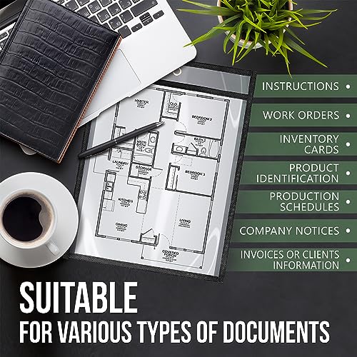 5 Pack Job Ticket Holders 9X12 - Work Order Plastic Sleeves For Documents - Shop Ticket Holders - Dry Erase Pocket Sleeves - Dry Erase Pockets - Dry Erase Sleeves - Clear Pocket Sleeves #TOP4