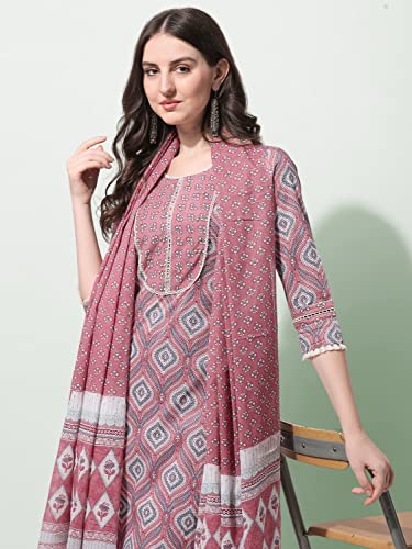 Image of MIRCHI FASHION Pure Cotton Floral Printed Kurta Set with Dupatta | 3 Piece Straight Fit Kurta Pant Set | Ethnic Office Wear Salwar Suit for Women