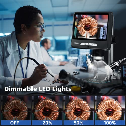 Tomlov Dm402 Pro 2K Digital Microscope 1200X, 10.1" 24Mp Hdmi Coin Microscope With Screen, Bottom Transmitted Light, Lcd Digital Soldering Microscope, 10" Stand, Pc/Tv Compatible, 32Gb #TOP3