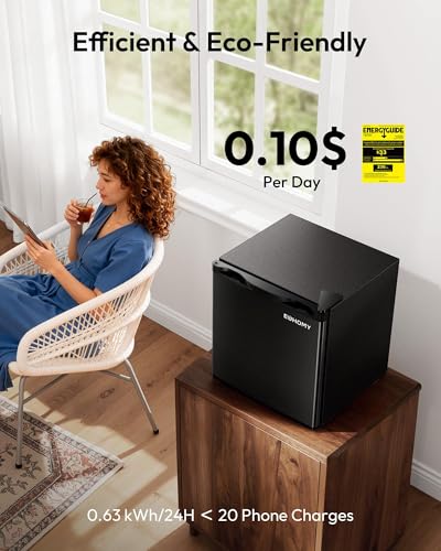 EUHOMY 1.7 Cu.Ft Mini Fridge with Freezer, Reversible Single Door Compact Refrigerator, Adjustable Thermostat, Energy Saving, Mini Fridge for Bedroom, Office, Dorm, Black on Fridge.com