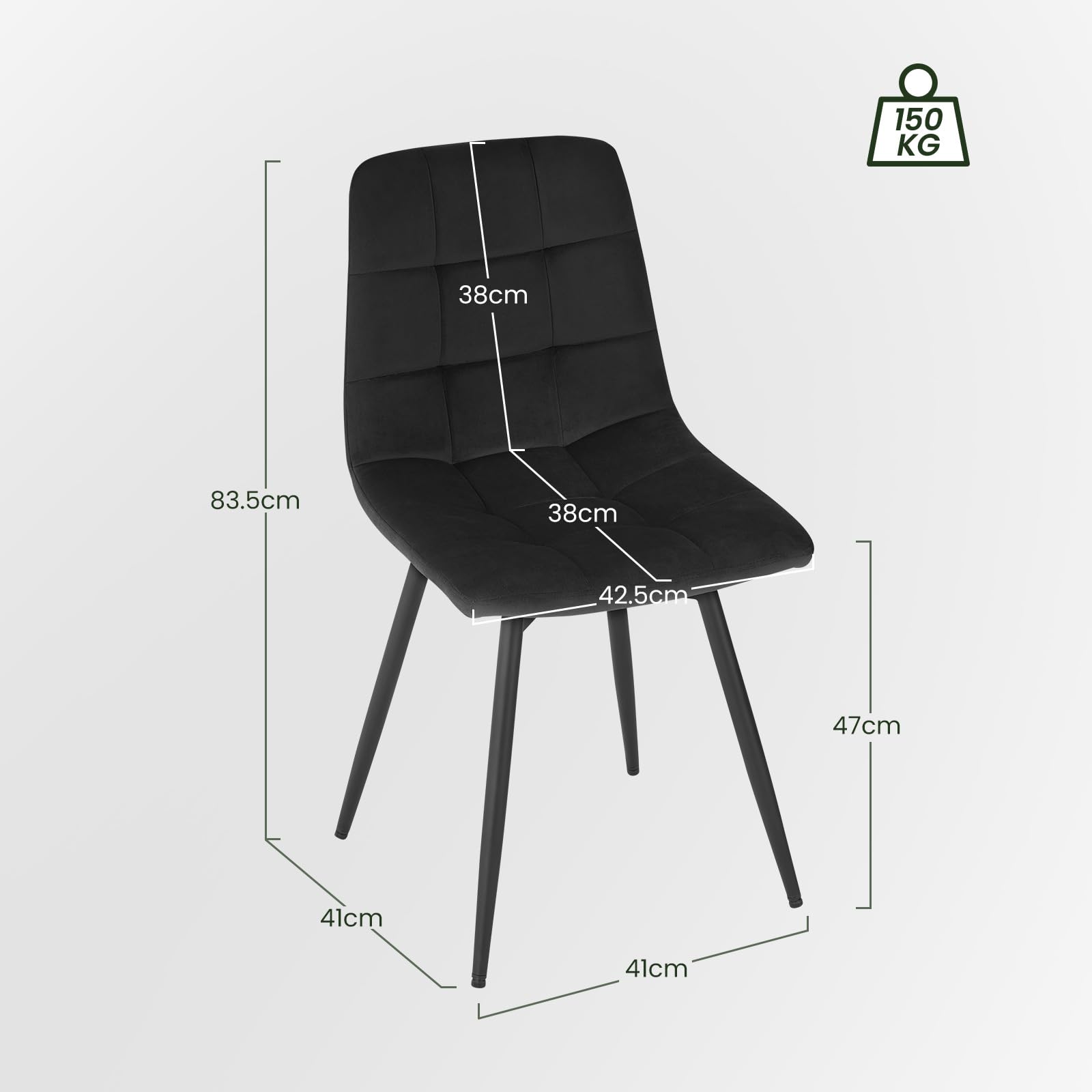 EUGAD Lot de 4 Chaises Pivotantes Salle à Manger, Chaises de Cuisine en Velours, avec Dossier, Assise Rembourrée, Pieds en Métal, pour Salle à Manger, Chambre, Salon, Noir