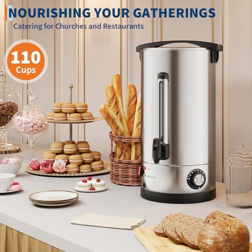 Image of 110-Cup Commercial Coffee Urn, 16L /4.2 Gal Double Wall Insulation Coffee Dispenser, Stainless Steel Large Hot Beverage Dispenser with Automatic Temperature Control & Faucet for Party Buffet, Silver