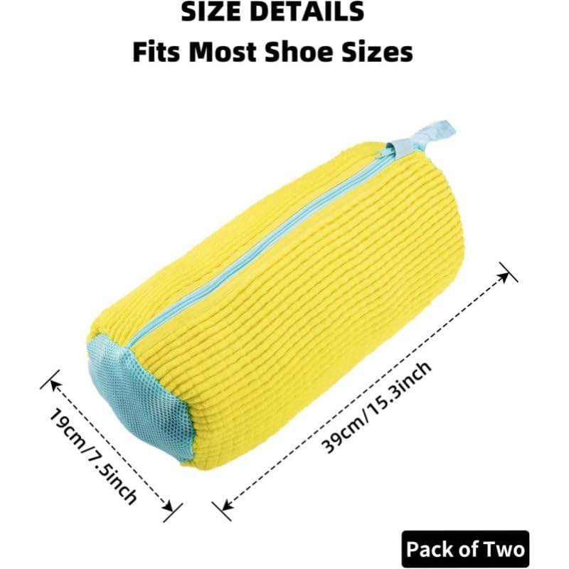 Shoes Laundry Bag Keep Shoes Clean, 2 Pcs Set - Shoe Wash Bag for Washing Machine, 360° Wrap Shoe Washing Bag for Sneakers, Boots & Delicate Footwear, Reusable Shoe Cleaning Bag (Yellow)2