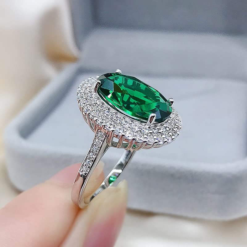 100% 925 Sterling Silber Funkelnde ovale grüne Zirkon-Eheringe für Frauen-Verlobungsfeier-feine Schmuck-Geschenke