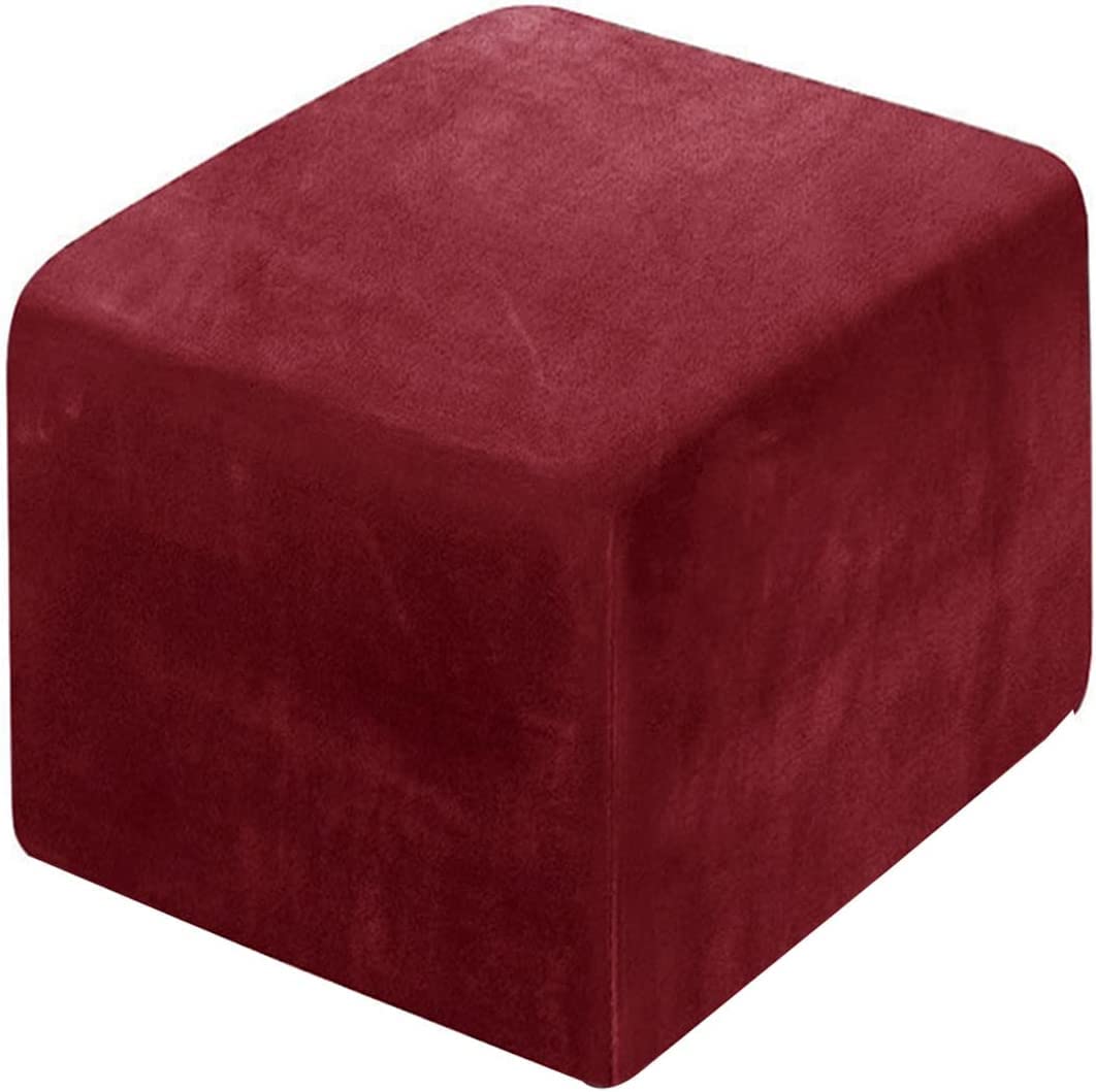 uyeoco Velvet Square Ottoman Slipcover Footstool Protector Covers Stool Ottoman Covers Stretch with Elastic Bottom, Feature Textured Checked Fabric Machine Washable (Color : T, Size : 45x45cm)