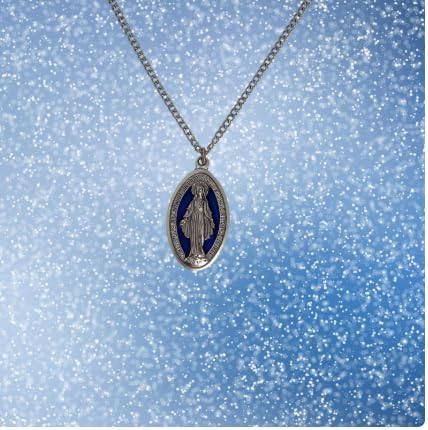 Miraculous Blue Medal Necklace – 24" Stainless Steel Chain with Miraculous Medal Prayer Card & Our Father Prayer Card – Catholic Gift - Image 8