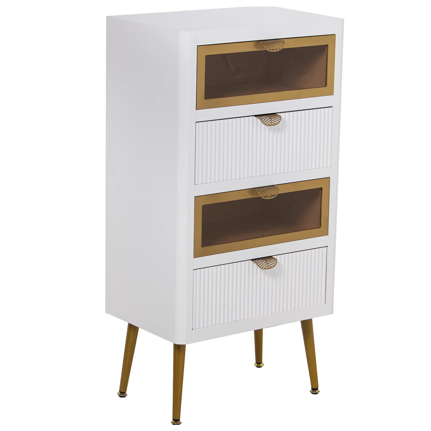 Chiffonnier de rangement blanc et or 4 tiroirs en bois 88cm