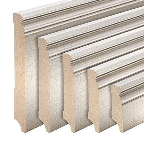 REESE | Sockelleisten | MDF Edelstahl Optik | Hamburger/Berliner Profil | 150mm - 1 Stück / 2,3lfm