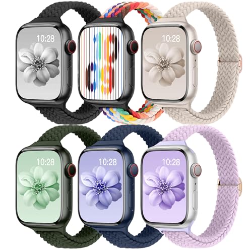 Image of Slim Braided Bands for Apple Watch Band 40mm 41mm 42mm 38mm 46mm 44mm 45mm 49mm Women,Stretchy Solo Loop Nylon Elastic Thin Narrow Skinny Strap for iWatch Ultra 3 SE 3 Series 11 10 9 8 7 6 5 4 3 2 1