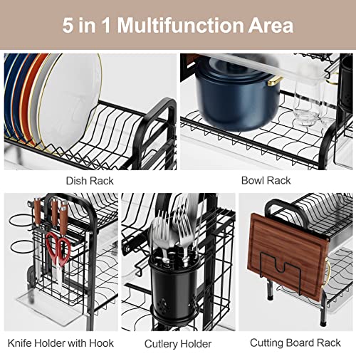 Ispecle Dish Drying Rack, 304 Stainless Steel 2-Tier Dish Rack With Utensil Holder, Cutting Board Holder And Dish Drainer For Kitchen Counter #TOP3
