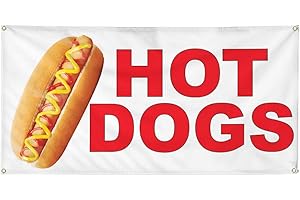 12x30in Vinyl Hot Dog Banner | 4 Grommets for Indoor and Outdoor Use