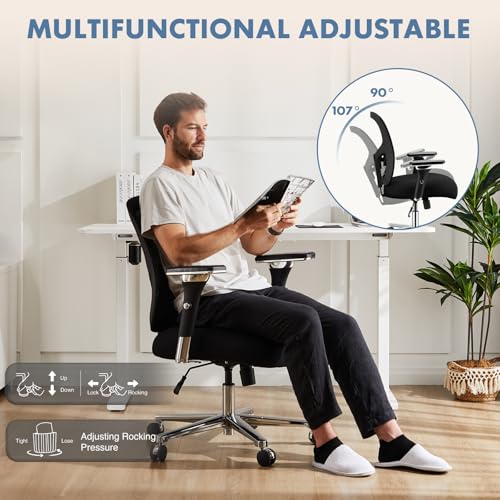 Image of DUMOS Big and Tall Office Desk Chair with Lumbar Support, 500lbs Heavy Duty Mesh Ergonomic Computer Chair with 4D Armrest and Wide Comfy Seat, Swivel Wheels for Adult, Black