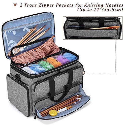 Yarwo Knitting Bag, Yarn Storage Organiser Tote with Double Top Cover for Knitting Needles(Up to 35.5cm), Crochet Hooks - Image 4