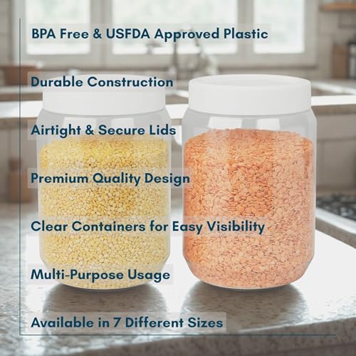 Image of SCL Steelo Vistta Round Containers with White Screw Lid | BPA-Free Premium Plastic Kitchen Storage Jars | Durable, Airtight & Stackable | Ideal for Grains, Snacks, Pulses & More | 1.5 L, 2 pcs Set