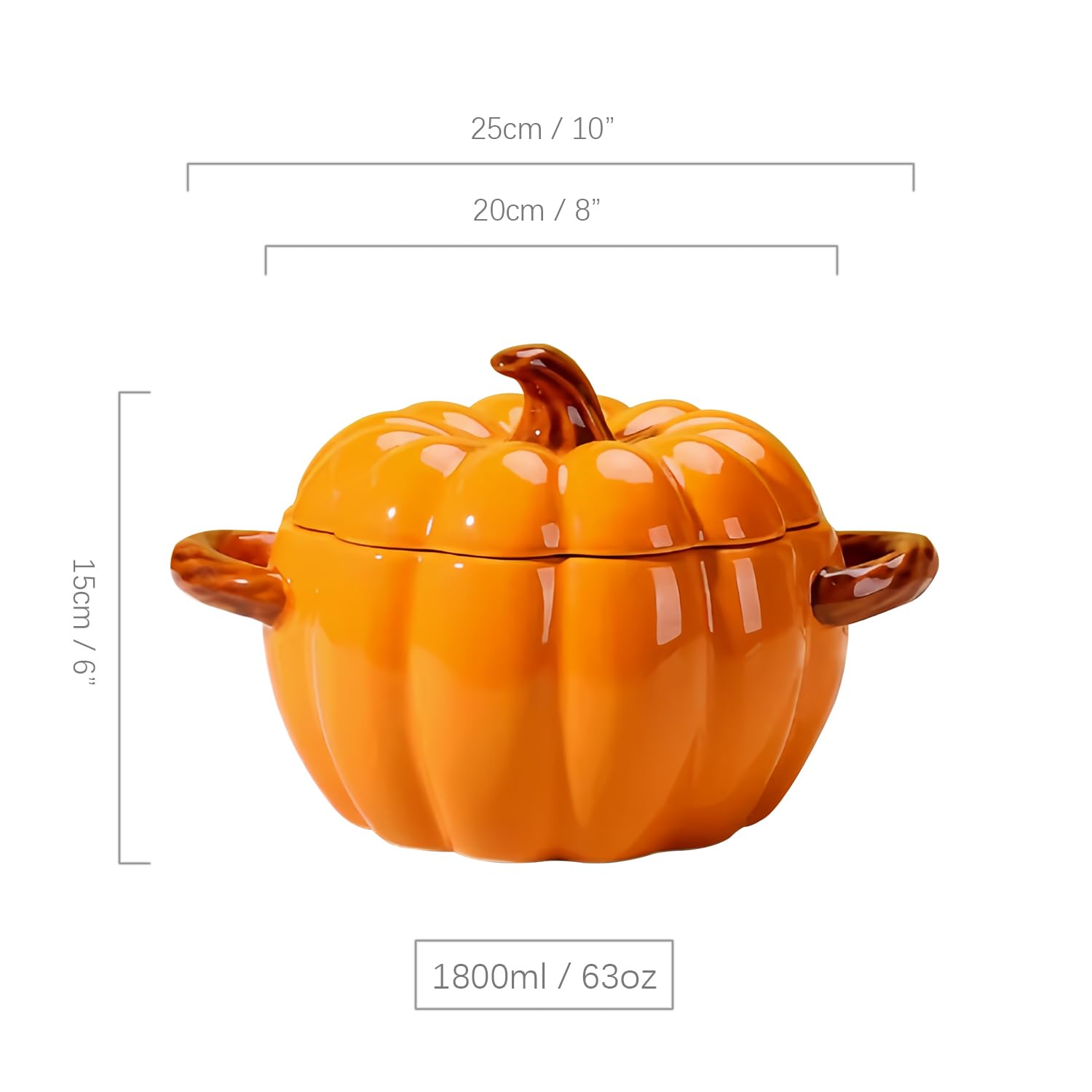 Bol à soupe citrouille avec couvercle, 1800 ml, grand bol à soupe pour micro-ondes, décoration d'Halloween (orange)