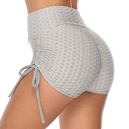 Famulily Training Fitness Shorts - Yoga Running Workout Womens Running Sports Jogging Tight Leggings Ruched Grey M