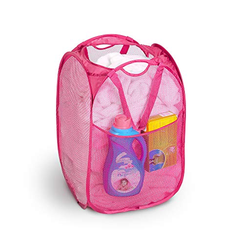 Smart Design Deluxe Mesh Pop Up Square Laundry Hamper w/ Side Pocket