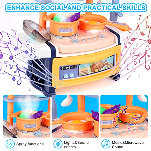 Play Kitchen Set For Toddlers Kids Ages 4-8, Kids Toddler Kitchen Playset For Girls, Pretend Toy Kitchen For Kids Boys, Play Kitchen Toys Accessories With Play Food Pots Pans Utensils And Dishes #TOP1