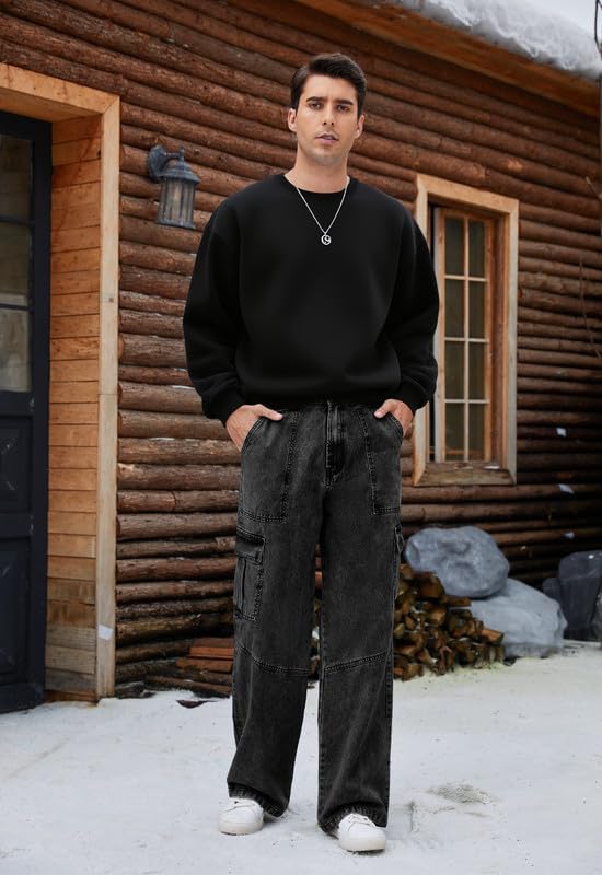 Mens Baggy Cargo Jeans Wide Leg Elastic Waist Jean Loose Fit Casual Denim Utility Pants Streetwear - Image 5