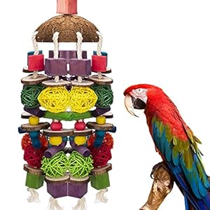 MQUPIN Large Bird Parrot Chewing Toy Strong Upgraded,Parakeet Cage Bite Toys 22 Inch Hanging Chewing Multicolored…