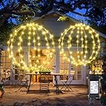iBaycon Outdoor Christmas Lights Mains Powered,Hanging Ball Lights Warm White with Flash Beads,Foldable Sphere Timer Waterproof Decorations LED Fairy Lights,Garden Party House(33cm+28cm,2 Pack)